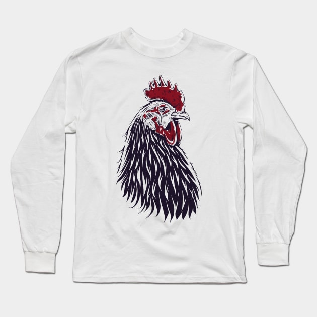 Rooster Head Long Sleeve T-Shirt by Mako Design 